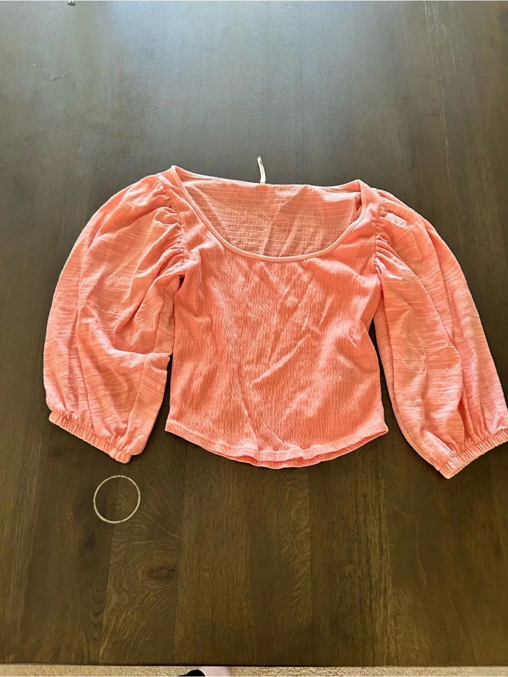 Free People day Lily puff sleeve coral peach  smocked bodice blouse